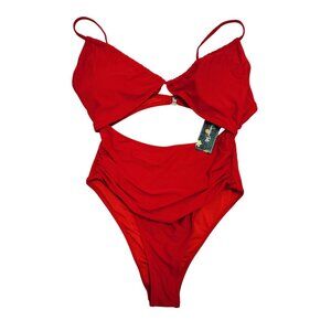 Red Cutout One-Piece Swimsuit Adjustable Straps Blooming Lily Womens Size L